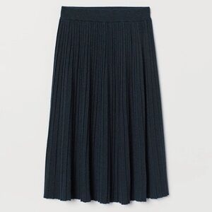 H&M Dark Blue Shimmer Shimmery Sparkle Stretchy Midi Skirt Mid Length Large
